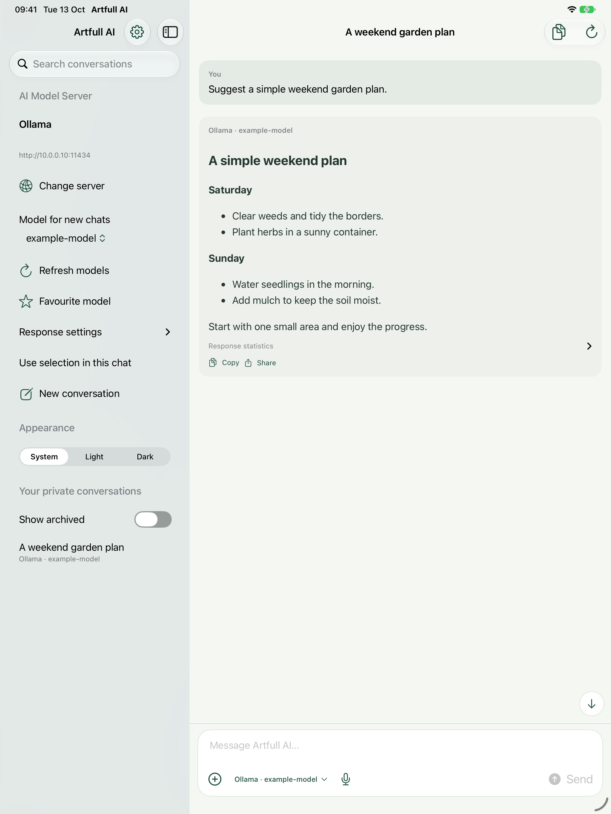 Artfull AI settings on iPad