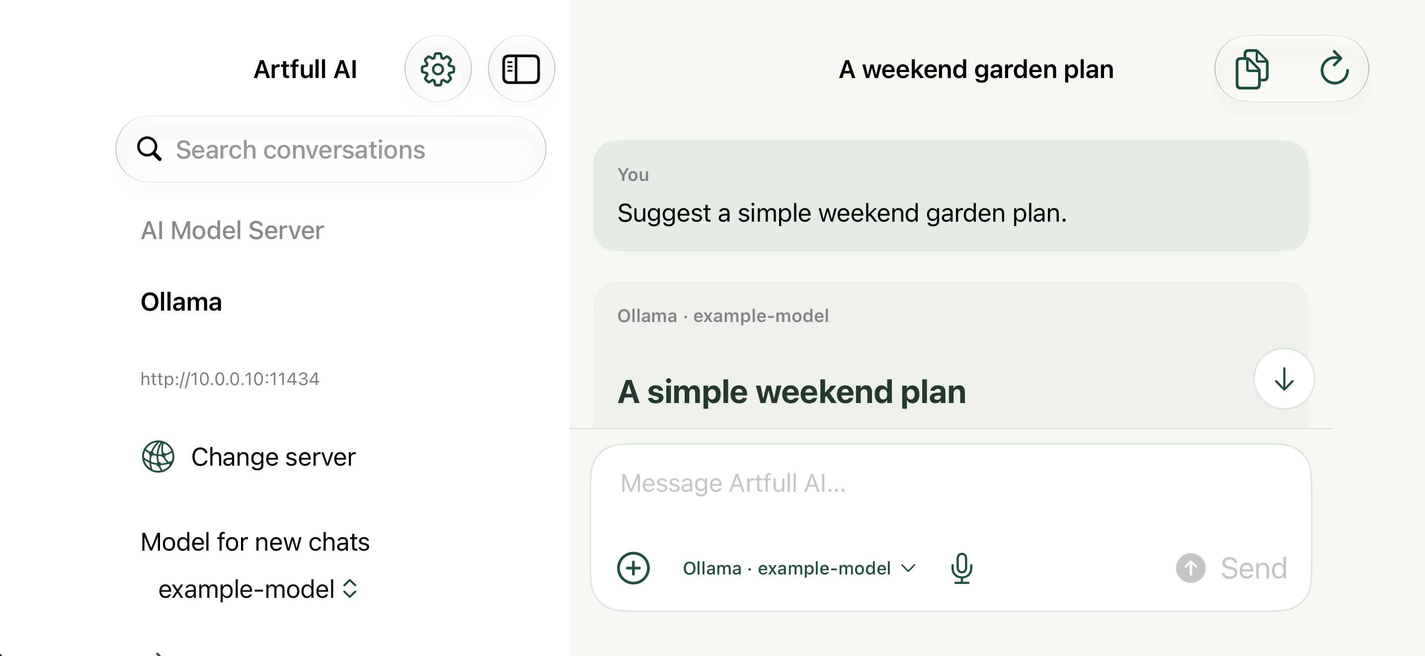 Artfull AI on an iPhone in landscape with the conversation side menu visible