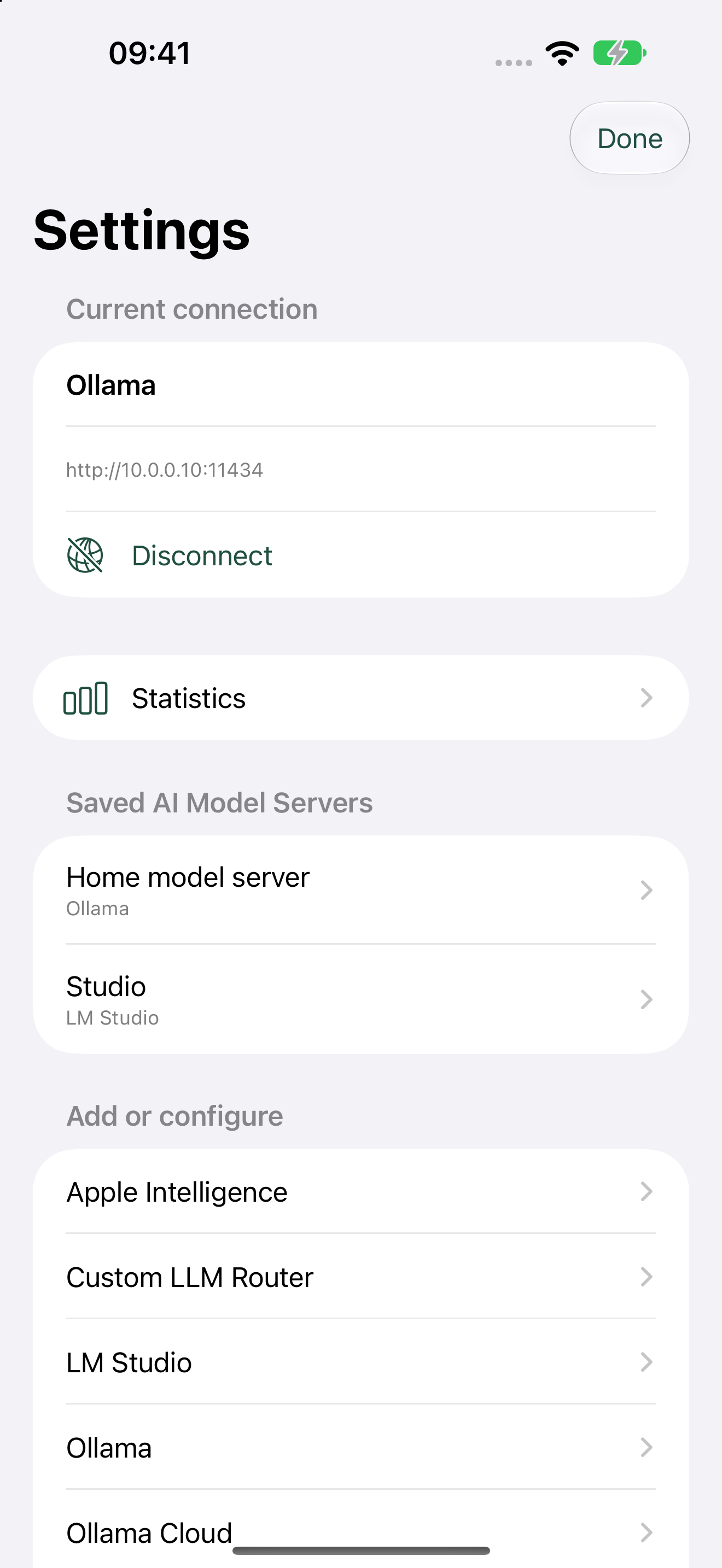 Settings and connection choices